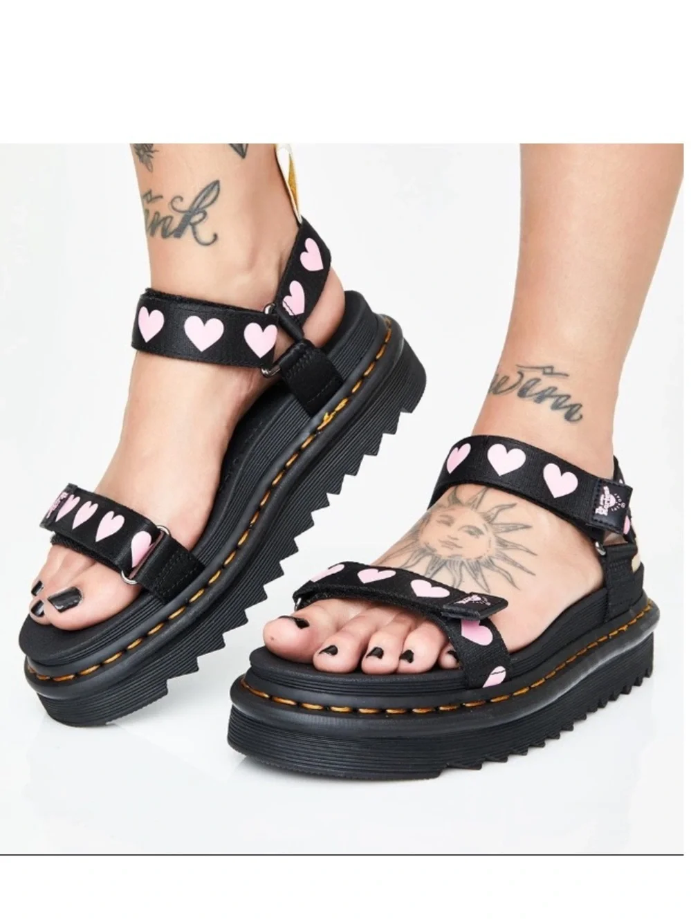 Dr. Martens Lazy Oaf Heart Print Platform Sandals Size 9 Whimsigoth